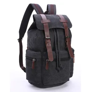 सस्ते कैज़ुअल फैशन डबल शोल्डर महिला पुरुष यात्रा विंटेज कैनवास स्कूल बैग लैपटॉप ड्रॉस्ट्रिंग बैकपैक