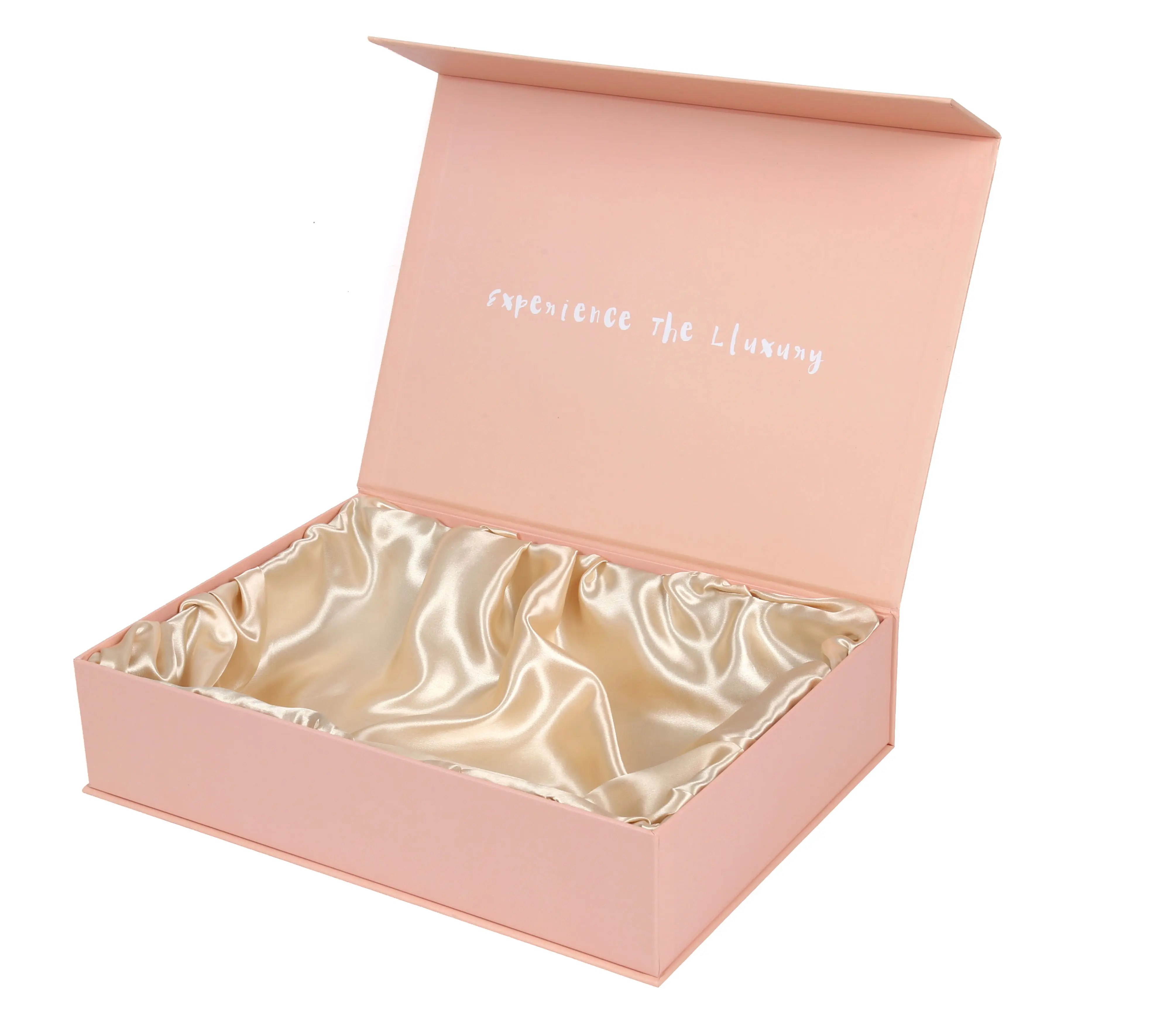 Popular paper satin gift box packaging cardboard custom weave hair boxes pink folding magnetic wig packaging boxes luxury
