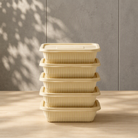 Boîte à lunch carrée biodégradable en amidon de maïs, jetable, à compartiment unique, hermétique, compatible micro-ondes, pour plats à emporter YH-F-34