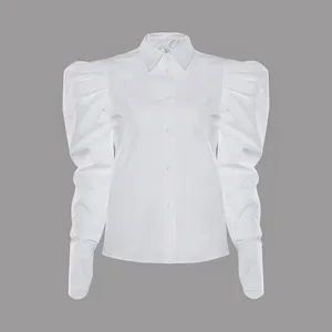 Blusa Elegante de Gasa Blanca con Volantes y Mangas de Campana para Mujer, Tallas Grandes, Estilo Oficina, Primavera, ODM, Poliéster - Product Image 6