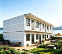 Conteneur en acier préfabriqué pliable de 20 pieds, boutique portable à 2 étages, petit bâtiment, magasin commercial panoramique, abri d'urgence