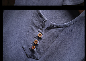 T-shirt da <span class=keywords><strong>uomo</strong></span> in cotone e lino a maniche corte, stile casual, taglie M-5XL, tinta unita, stile cinese. - Product Image 5