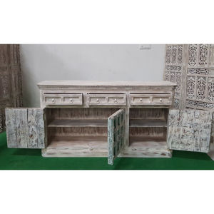 Premium Antique Hand Carved Teak <b>Wood</b> Console With Iron Decor Vintage Solid Sideboard Ornate <b>Rustic</b> Accent <b>Table</b> Metal Hardware - Product Image 4