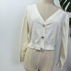 <span class=keywords><strong>Cardigan</strong></span> Elegante da <span class=keywords><strong>Donna</strong></span> con Scollo a V e Bottoni Blu Vintage, Maglione Corto a Maniche Lunghe per Primavera Estate - Product Image 2