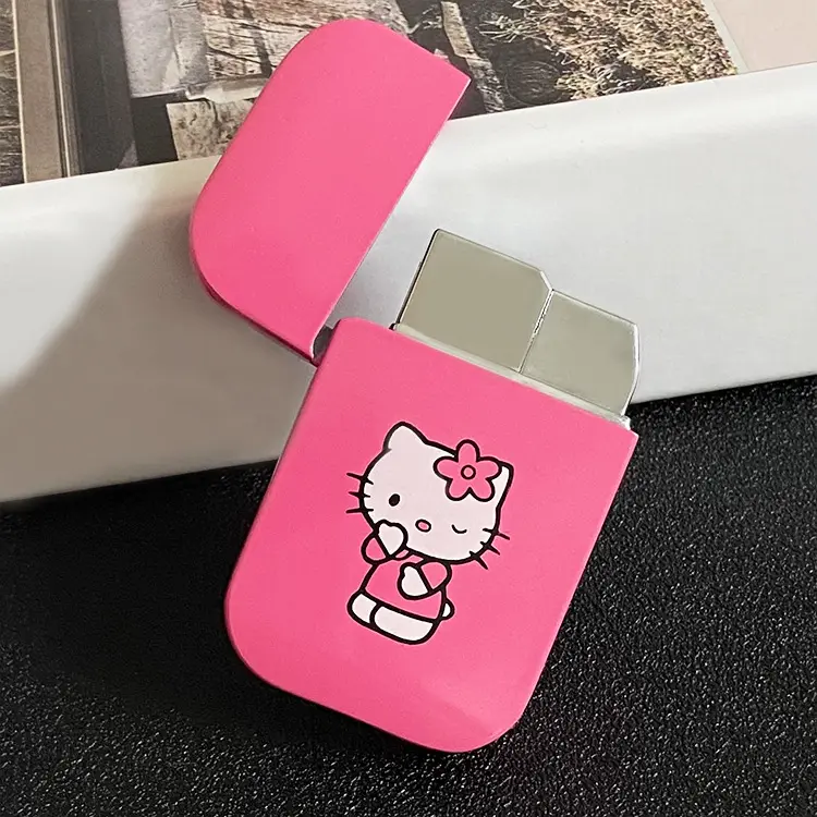 Pink Logam Lucu Hello Kitty Cat Lady Lighter Girls Hadiah Tiup Windproof Lighter