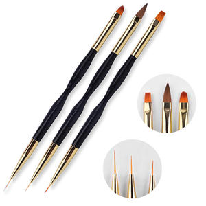 Lot de 3 pinceaux double embout pour nail art, pinceaux plats et liner, poils en nylon pour nail art professionnel - Product Image 1