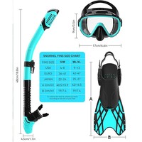 Ensemble de plongée quatre pièces en verre trempé et silicone pour adultes, transfrontalier, avec masque panoramique anti-buée, tuba entièrement étanche et plongeurs, et sac de rangement