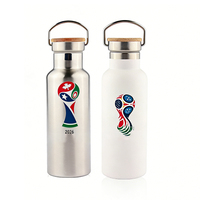 Botol Minum Olahraga Custom 2026, Tumbler Stainless Steel Dinding Ganda dengan Tutup dan Pegangan Bambu, Menjaga Suhu Panas & Dingin