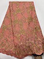 Nouveau tissu sergé 100 % coton pur K/C Lafaya pour dentelle voile broderie florale dorée 5 yards, idéal pour robes de mariée africaines, jupes et textiles de maison