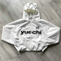 Veste imperméable pour homme à manches raglan blanches, personnalisée, à double couche, avec impression sérigraphique, à capuche et cordon de serrage, pour le sport en plein air