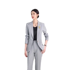 Women's Apricot <b>Blazer</b> And Trousers <b>Set</b> Full Sleeve Formal Anti-Wrinkle Suit For Commute Spring Autumn - Product Image 5
