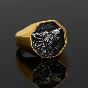 Bague Tête de Loup pour Homme en Acier Inoxydable Doré, Style Punk, Bijou Tendance, Bague d'Index, Cadeau - Product Image 1