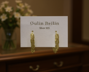 Orecchini a Cerchio Oulin Beilin in Argento 925 Placcato Oro 22k, Design Intrecciato Stile Francese per Uso Quotidiano Femminile - Product Image 2