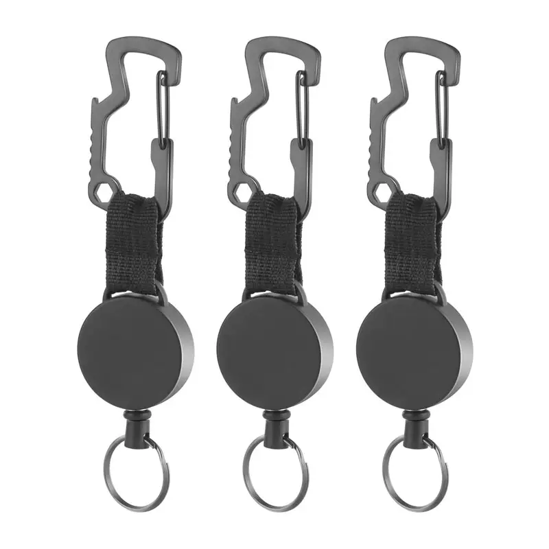 Retractable Keychains Custom Print Heavy Duty Retractable Keychains Ring Holder Set Retractable Badges Reel Clip Steel Wire Rope