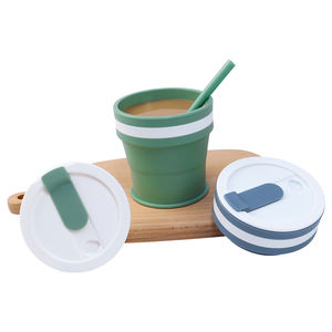 <b>Reusable</b> to-go Pocket Size Silicon <b>Cups</b> | Eco-Friendly & Lightweight Silicone Foldable Collapsible Travel <b>Cup</b> <b>with</b> Lid and <b>Straw</b> - Product Image 1