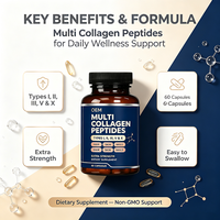 Capsules de collagène pour la peau, peptides hydrolysés, favorisent l'élasticité, l'hydratation et une peau jeune, capsules de peptides multi-collagène
