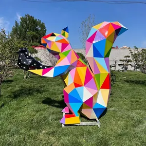 Large Colorful Geometric Metal Sculpture Stainless Steel Squirrel Statue For Sale