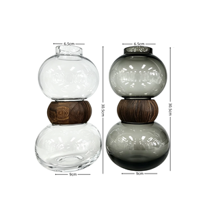 Jarrón Redondo Grande <span class=keywords><strong>de</strong></span> Vidrio con Detalles <span class=keywords><strong>de</strong></span> Madera Estilo Nórdico, Ideal para Arreglos Florales <span class=keywords><strong>de</strong></span> Mesa - Product Image 5