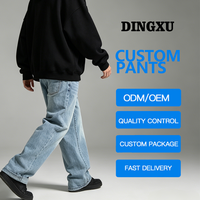 Jean droit ample pour homme en denim bleu clair délavé, cinq poches, classique, décontracté, pantalon en jean, vente en gros OEM