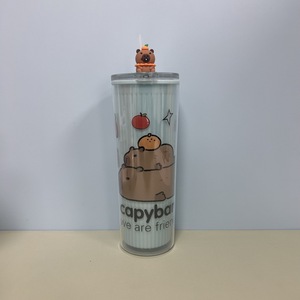 Capybara Student <b>Cup</b> 720Ml Double Wall Plastic <b>Straw</b> <b>Cup</b> With <b>Lid</b> Travel Drinkware For Kids <b>And</b> Adults - Product Image 2