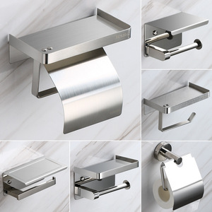 Porte-papier toilette, support pour téléphone portable, en acier inoxydable 304, pour usage domestique et public, installation sans perçage, papier toilette pour salle de bain - Product Image 1