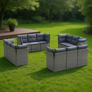 Conjunto de Sofás Modulares de Ratán PE Gris para Jardín, 10 Plazas, Muebles de Exterior de Diseño Contemporáneo, Resistentes a la Intemperie - Product Image 2