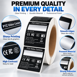 Custom Electronics Equipment Labels Silver PET Self Adhesive Roll <strong>Stickers</strong> For Compliance And Product Identification - Product Image 3