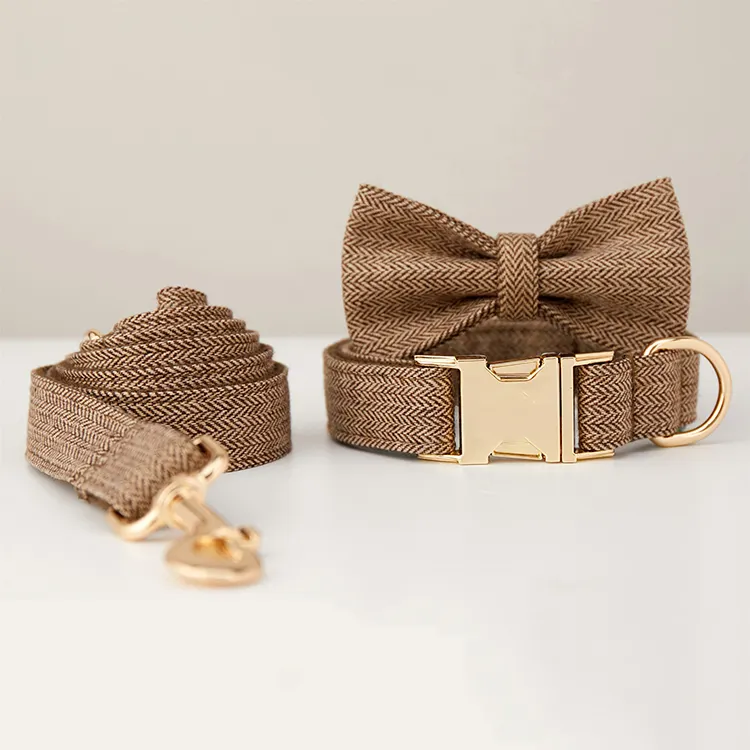 Luxus Premium verstellbare Tweed Stoff Metalls chnalle Hund Fliege Halsbänder und Leine Set Hersteller