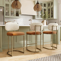 Tabourets de bar modernes à cadre en fer, dossier en tissu, siège en cuir PU, chaises de bar pour îlot de cuisine, base en métal