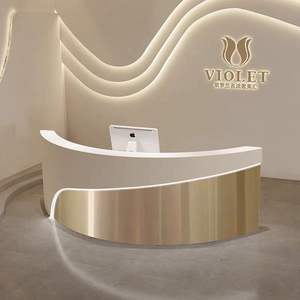 طاولة فاخرة محمولة لحفلات الزفاف والنادي طاولة ذهبية وفضية من الفولاذ المقاوم للصدأ و MDF مكتب استقبال أمامي - Product Image 6