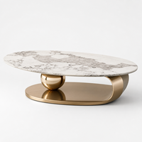 Meubles de salon de luxe Nodric, table basse ronde moderne en acier inoxydable avec plateau en marbre ardoise et métal doré pour usage hôtelier