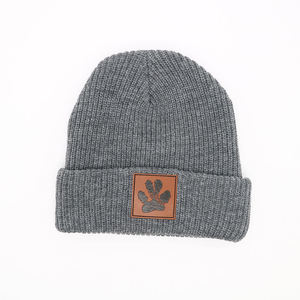 Custom Leather Patch Logo Winter <b>Warm</b> 100% Acrylic Chunky Outdoor Sports Skull Unisex Wool Beanie Knitted Beanie <b>Hats</b> - Product Image 3