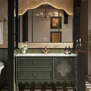 Retro Solid Wood Antique Craftsmanship Defogging Three Color Dimming Defogging <b>Mirror</b> Cabinet Bathroom Cabinet - Product Image 2