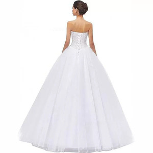 Strapless Ball Gown Wedding Dress Fitted Waist Tulle Skirt White Princess Style Bride Dress - Product Image 3