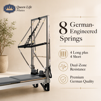 Queenlife Yoga Studio Pilates Reformer Half Trapeze Cadillac con Estructura de Aleación de Aluminio, 8 Muelles Alemanes y Barra de Muelles Ajustable
