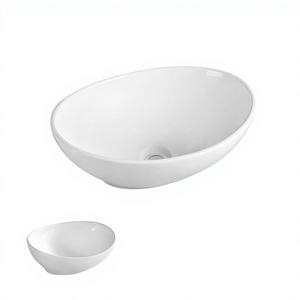 Lavabo Moderno Ovalado de Porcelana Blanca para Baño, Lavabo Sobre Encimera con Desagüe y Capacidad de 9L - Product Image 1