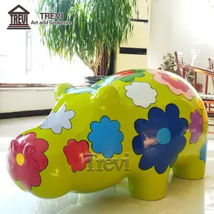 Natal Decoração Divertida Tamanho Vida Pintado Estátua Animal Estátua De Hipopótamo Resina