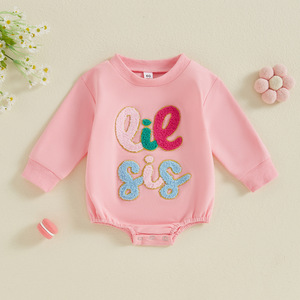 2025 automne hiver bébé fille vêtements <span class=keywords><strong>LIL</strong></span> SIS Patch surdimensionné sweat barboteuse bébé petite soeur pull bulle barboteuse - Product Image 6