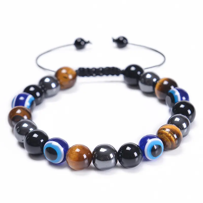 In Stock 8 /10mm Natural Stone Beads Bracelet Resin Eye Beaded Protection Bracelet Blue Tiger Eye Bracelets for Men Women
