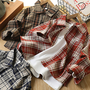 Camisa de manga larga de algodón puro para niños de otoño, ropa informal a cuadros elegante para niños mayores, abrigo transpirable - Product Image 2