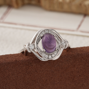 YBO, venta directa, joyería fina, anillos de dedo de Plata de Ley 925 para mujer con corte ovalado Natural amatista CZ para bodas - Product Image 3