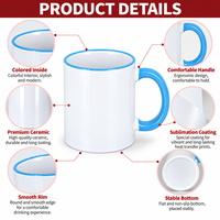Tasses à café en céramique personnalisées les plus populaires de 11 oz, vierges pour sublimation, avec rebord et anse colorés