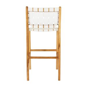 Tabouret de bar moderne en bois avec assise et dossier en similicuir tressé blanc, design scandinave pour l'ameublement de la maison - Product Image 2