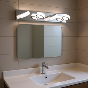 Applique murale LED moderne à 4 lumières pour miroir de salle de bain, chromée, blanc chaud 3500K, IP44, dimmable - Product Image 2