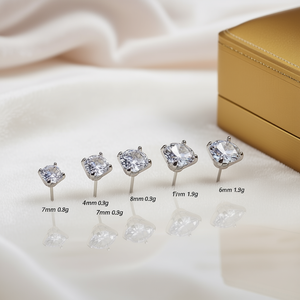 Eleganti Orecchini a Perno in Cristallo Placcato Argento, Taglio Princess 4mm 6mm 7mm 8mm 10mm, Gioielli Classici da Donna per Feste e Matrimoni - Product Image 2