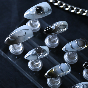 Uñas postizas de acrílico de lujo, cortas, color rosa almendra, cobertura completa, hechas a mano, con pedrería de estrellas, precio de fábrica al por mayor. - Product Image 3