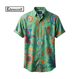 Camisa de Manga Corta con Botones Estampada de Marca Privada para Hombre, Personalizada al por Mayor, OEM, Bangladesh, Poliéster/Algodón, MOQ Flexible, Calidad Premium - Product Image 3