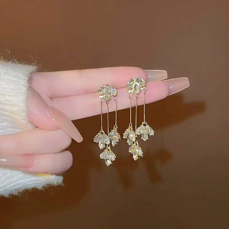 Ins 925 delicate silver needle full of diamond long tassel earring luxury diamond butterfly Butterfly earrings for women