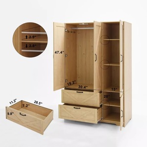 Armoire autoportante en panneaux de particules, finition naturelle, 3 portes, avec miroir, tringle de suspension et 2 tiroirs - Product Image 5
