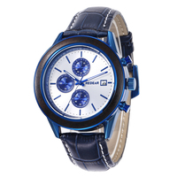 Montre Citizen de luxe sportive et vintage, multifonction à quartz, avec trois petits cadrans, bracelet en acier inoxydable et cuir, cadran en verre